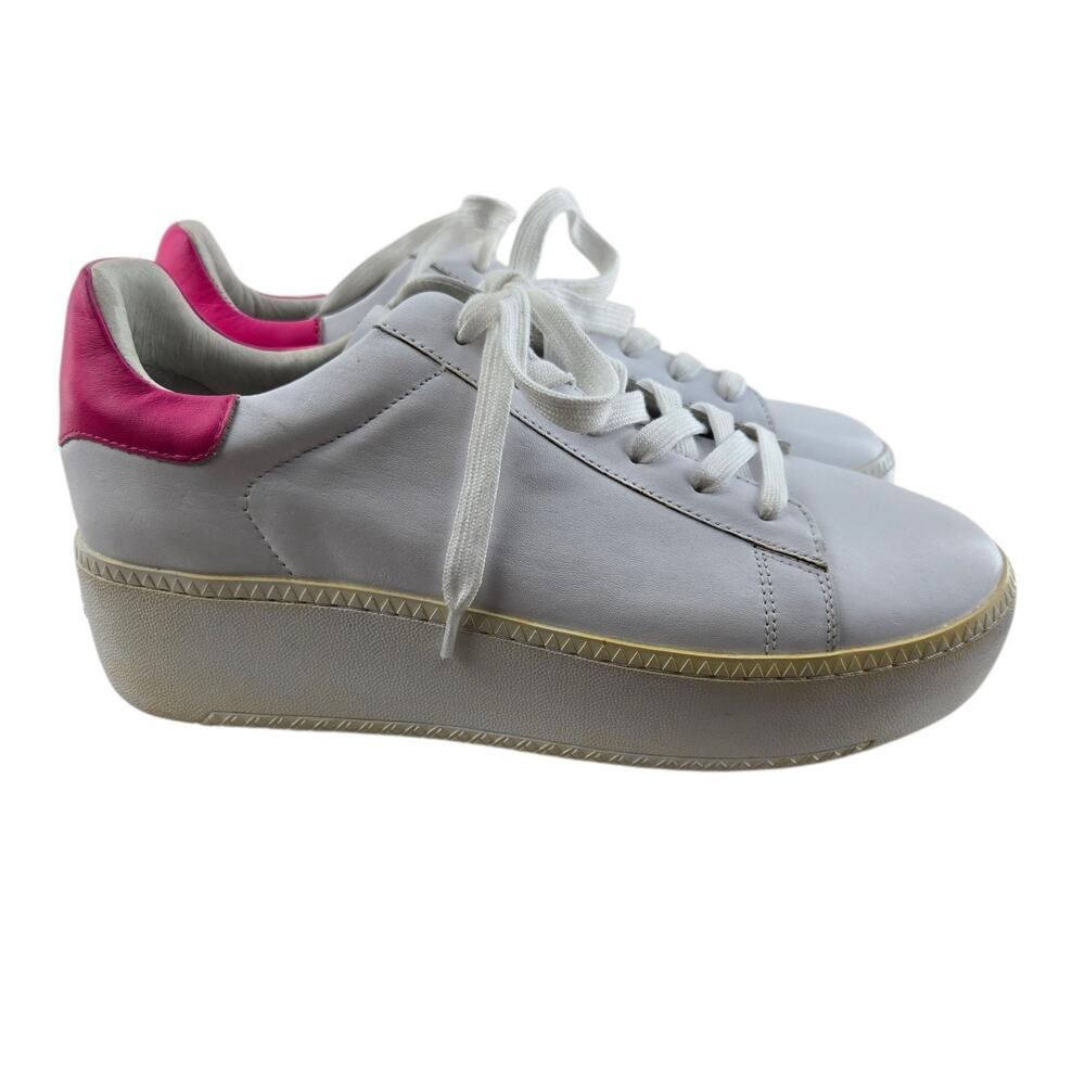 ASH Cult Leather Platform Sneakers Womens 11 (41) White Leather Hot Pink Flawed